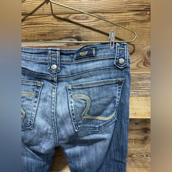 Rock and Republic Issac mid rise flare medium wash jean gold distressing US30 - Picture 4 of 7